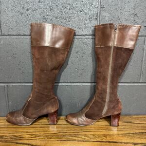 Vintage Brown Suede & Leather Knee High Boots Women’s Size 7 – Block Heel